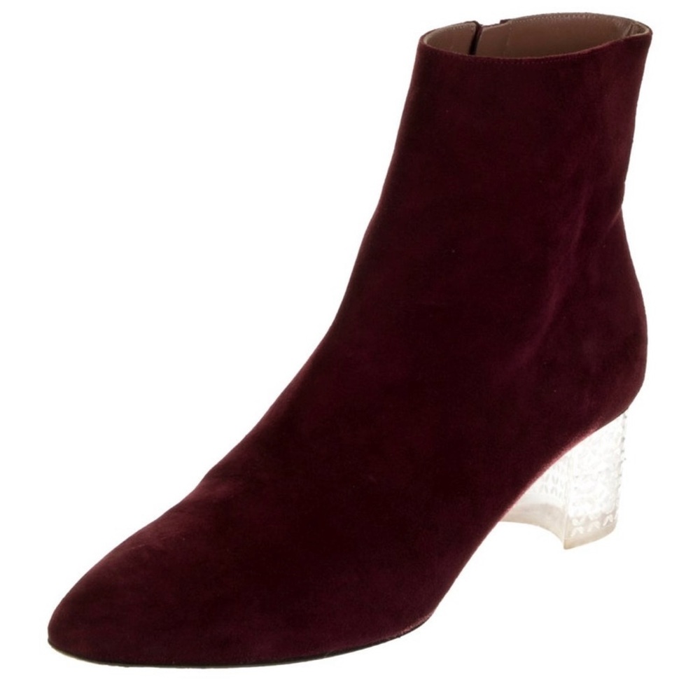 Burgundy Suede Ankle Boots with Clear Heels